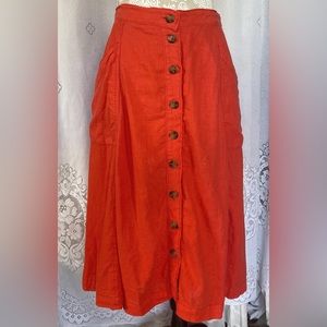 Maeve by Anthropologie Midi A-Line Button Front Skirt.